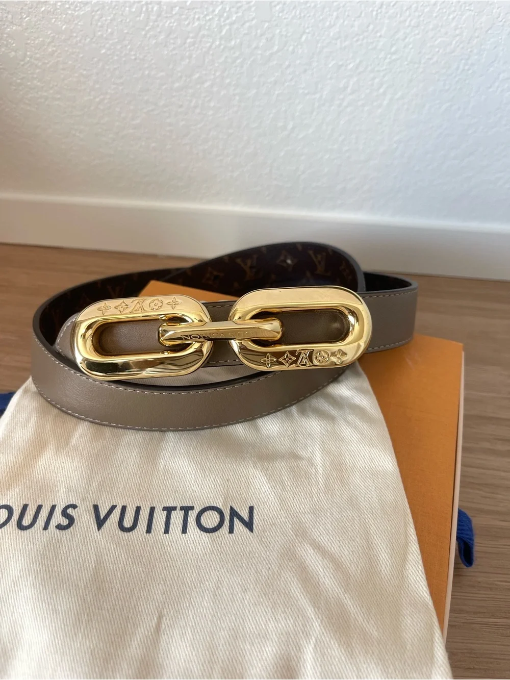 Louis Vuitton Reversible Belt with Gold Chain-Link Buckle